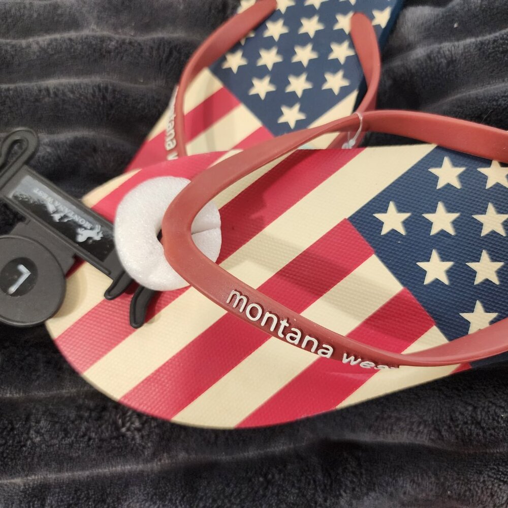 Montana West Red White and Blue Stars and Stripes Womens Flip Flops Size L 9/10 - Picture 7 of 16